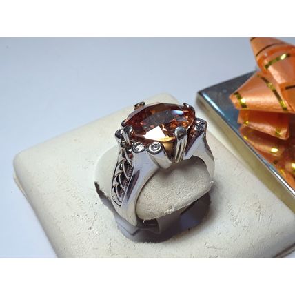 7.0cttw Bold Checkerboard Cushion Cut Orange & Rd CZ Sterling Silver Ring #15579