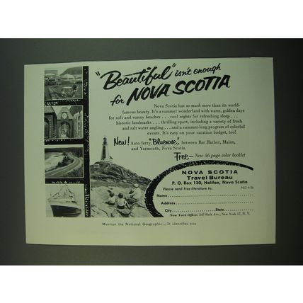 1956 Nova Scotia Travel Bureau Ad - Beautiful isn't enough for Nova Scotia