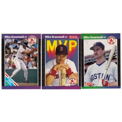 Three 1989 Donruss Mike Greenwell cards 186, inserts BC-13, Grand Slammers 5