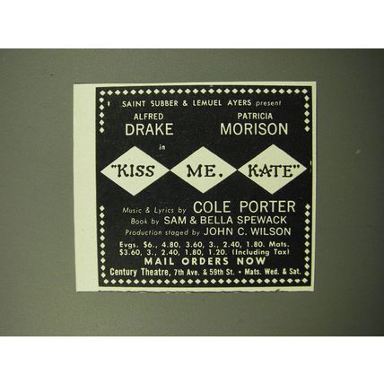 1950 Kiss Me Kate Musical Advertisement - Alfred Drake