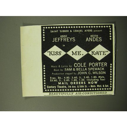 1950 Kiss Me Kate Musical Advertisement - Saint Subber & Lemuel Ayers Present