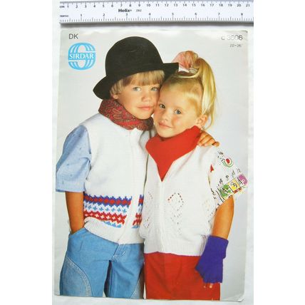 Vintage: Sirdar 3506 V & round neck sleeveless cardigans for boy or girl, DK