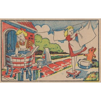 Dutch Laundry Teddy Bear Doll Netherlands Old Postcard