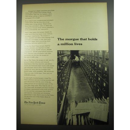1956 The New York Times Ad - The morgue that holds a million lives