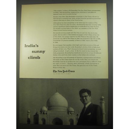 1956 The New York Times Ad - India's sunny climb
