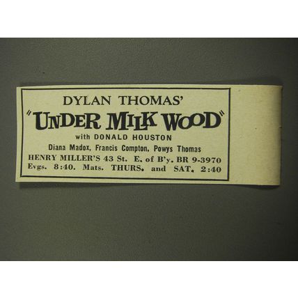 1957 Under Milkwood Play Advertisement - Dylan Thomas' Under Milkwood
