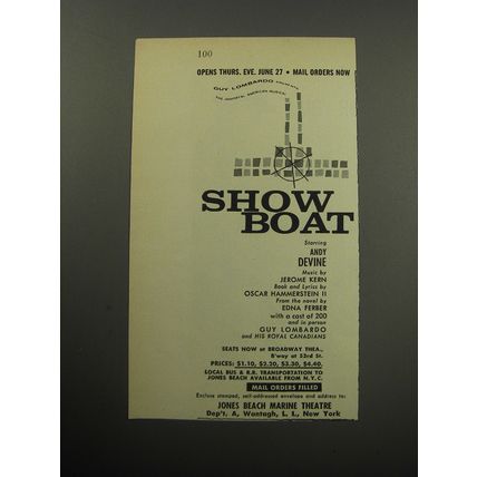 1957 Showboat Musical Ad - Opens Thurs. Eve. june 27 Mail Orders Now