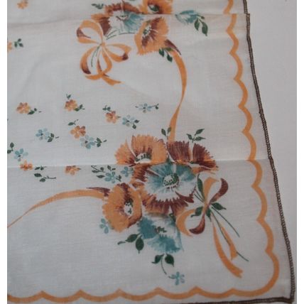 VTG Linen Handkerchief Floral Pattern Poppy Ribbon Rare Hankie Gits for Grandma