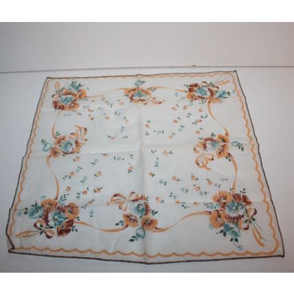 VTG Linen Handkerchief Floral Pattern Poppy Ribbon Rare Hankie Gits for Grandma