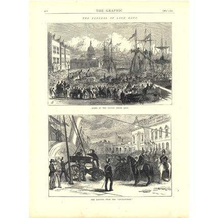 FUNERAL OF LORD MAYO - CUSTOM HOUSE QUAY 1872 VICTORIAN ENGRAVINGS