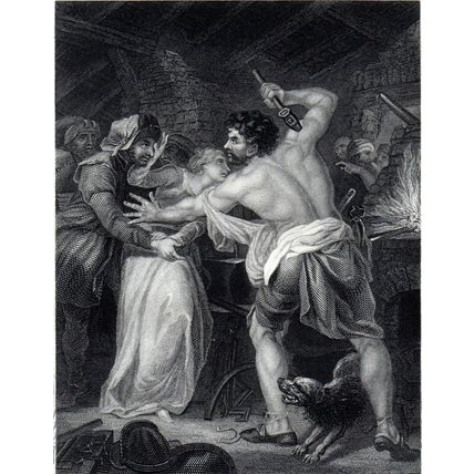 WAT TYLER KILLING THE POLL-TAX COLLECTOR 1876 John Rigaud ANTIQUE ENGRAVING