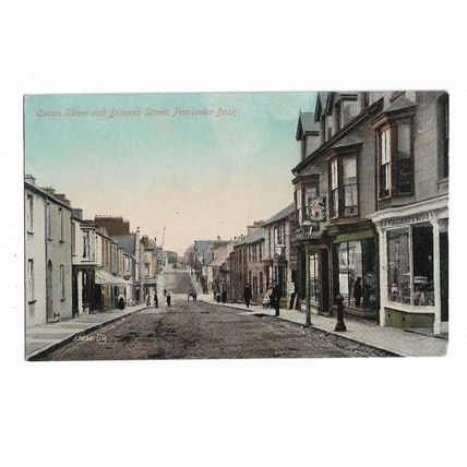 Pembroke Dock, Queen Street And Dimond Street, Pembrokeshire, Wales, Postcard.
