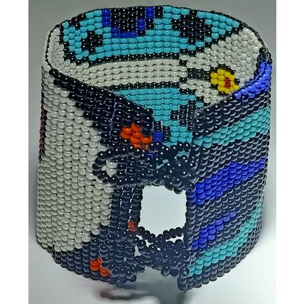 Traditional Huichol Art. Mexico Glass Seed Beads Bracelet. Carnival Mask