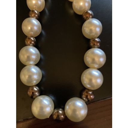 Large Pearl and Dark Gold Pearl Bead Necklace #5116 -17 1/2"