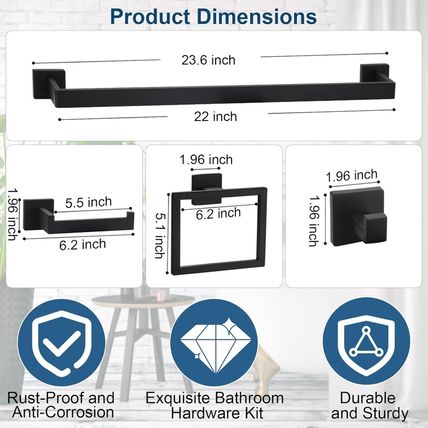 15 Pieces Bathroom Hardware Set, Matte Black Bathroom Accessories Set, Towel Rac
