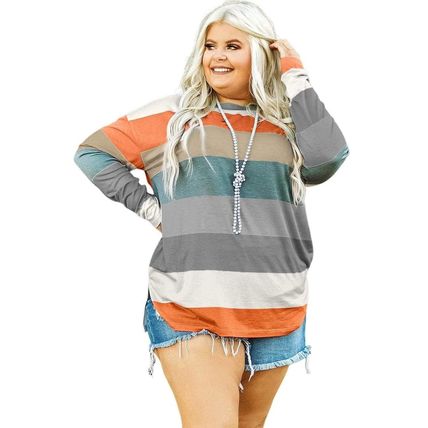Green Stripe Plus Size Colorblock Pullover Top