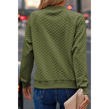 Jungle Green Solid Textured Raglan Sleeve Pullover Sweatshirt