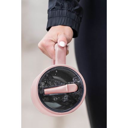 Light Pink Frosted Stainless Handle Large Vacuum Cup with Straw 40oz