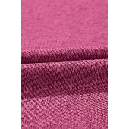 Bright Pink Ribbed Splicing Sleeve Round Neck T-shirt