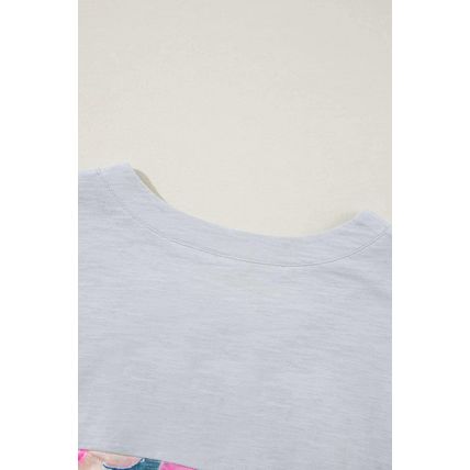 Green Plus Size Flower Patchwork Exposed Seam High Low Top