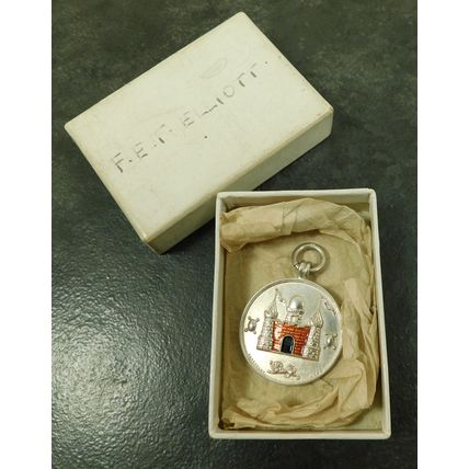 Vintage Solid Silver Enamel Watch Chain Fob Medal 1927 Surrey County Football