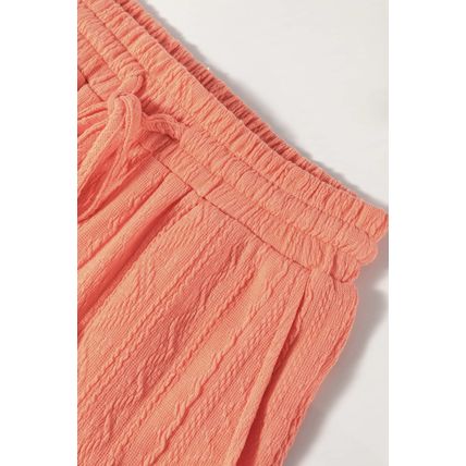 Pale Chestnut Textured Patched Pocket Short Sleeve Top Drawstring Shorts Set