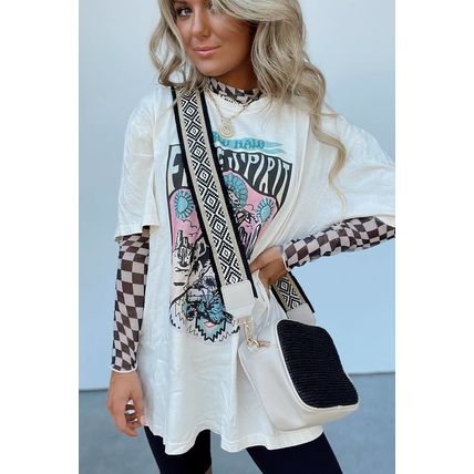 Black Checkered Pattern Mesh Mock Neck Long Sleeve Top