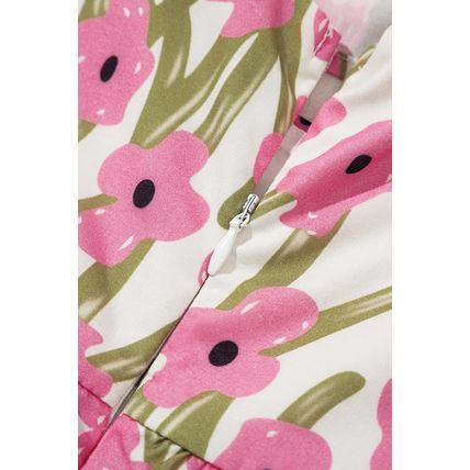 Pink Plus Size Ruffle Trim Square Neck High Waist Floral Maxi Dress