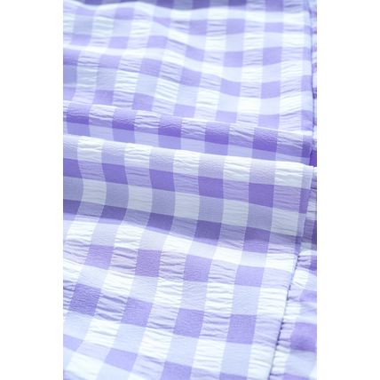 Lavendula Plaid Ruffle Wide Short Sleeve Babydoll Mini Dress