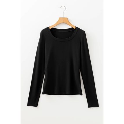 Black Solid Color Long Sleeve Fitted Top
