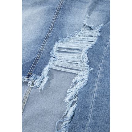 Myosotis Irregular Distressed Bottom Denim Midi Skirt