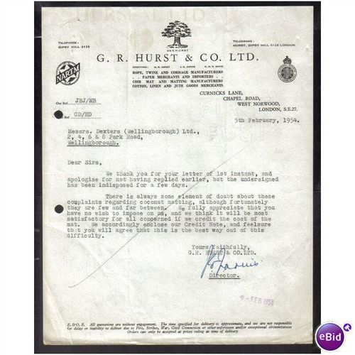 G. R. HURST & CO LTD, CURNICKS LANE,WEST NORWOOD,LONDON,SE27, 5FEB1954