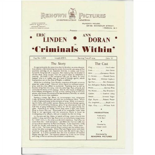 CRIMINALS WITHIN Eric Linden, Ann Doran Press Sheet