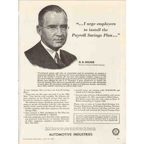 eastman kodak company 1953 m b folsom payroll savings plan vintage ad