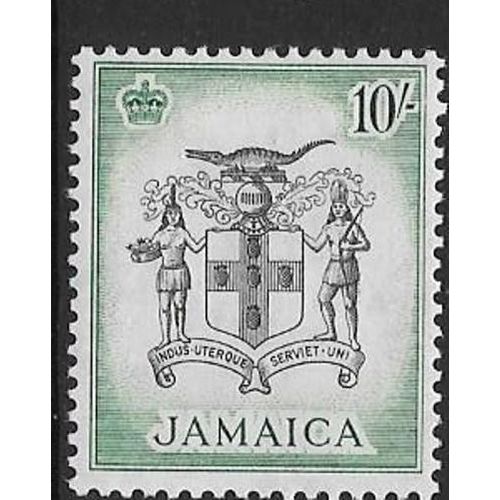 Jamaica 1956 10/- Black & Blue Green Arms Mounted Mint MM SG 173 Sc 173 stamp