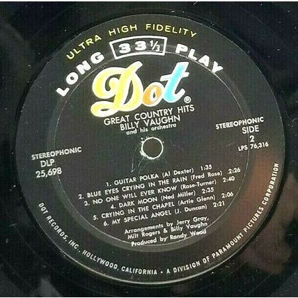 1966 Billy Vaughn Great Country Hits LP Vinyl Record Album (P2)