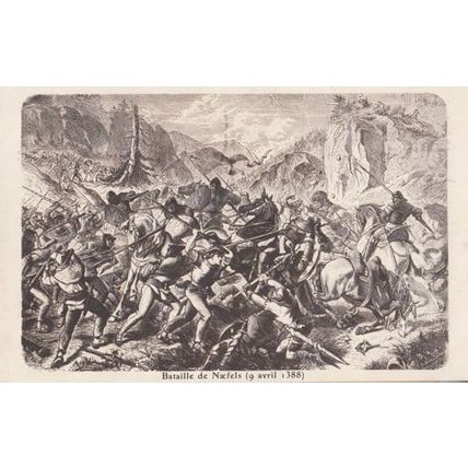 Bataille De Naefels 1388 Antique Switzerland Medieval Battle Military Postcard