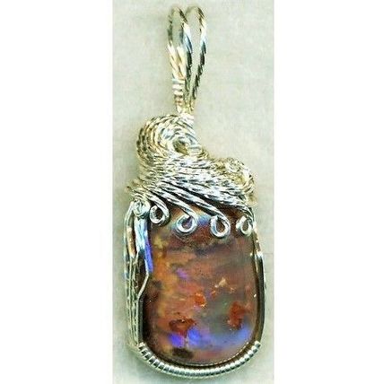 Australian Opal Sterling Silver Wire Wrap Gemstone Pendant 12