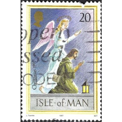 ISLE OF MAN, CHRISTMAS, Angel and shepherd, blue 1997, 20p, #2
