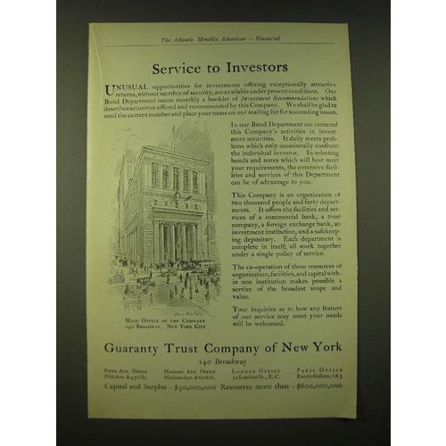1918 Guaranty Trust Company of New York Ad - Service to Investors