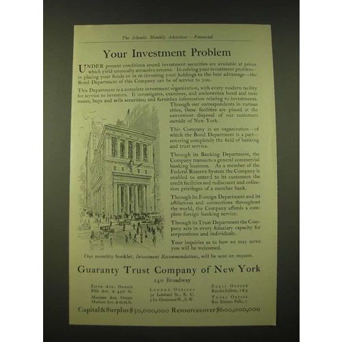 1918 Guaranty Trust Company of New York Ad - Your investment problem