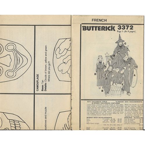 Butterick 3372 Sewing Pattern Girls Halloween Costume Size S M L Cat Bunny Witch