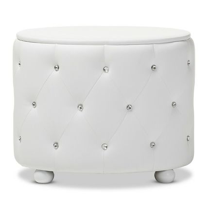 Oval Faux Leather Nightstand 2-Drawer Glamour White Black Crystal Tufted