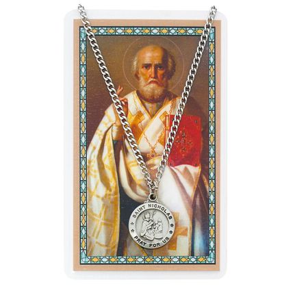 St. Nicholas Necklace with a Laminated Prayer Card plus Two Free Holy Cards