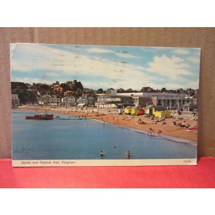 SANDS AND FESTIVAL HALL, PAIGNTON, DEVON, used postcard by Dennis 1977 pm =