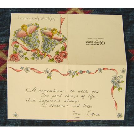 VINTAGE WEDDING CARD 1950 - 60's A.M.DAVIS & Co.