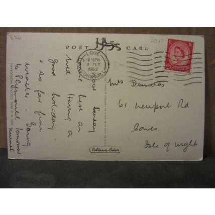 BODINNICK, nr. FOWEY, CORNWALL vintage used postcard by Jarrold 1962 postmark =