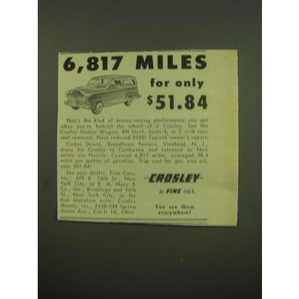 1949 Crosley Station Wagon Ad - 6,817 miles for only $51.84