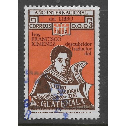 GUATEMALE 1973 INT BOOK YEAR 3c FRANCISCO XIMENEZ BROWN ORANGE SG968 FINE USED