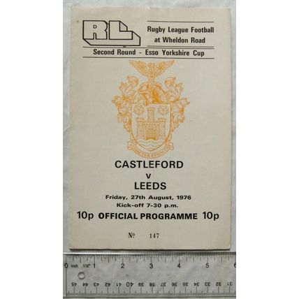 1976 programme Castleford v. Leeds, 2nd Round, Esso Yorkshire Cup